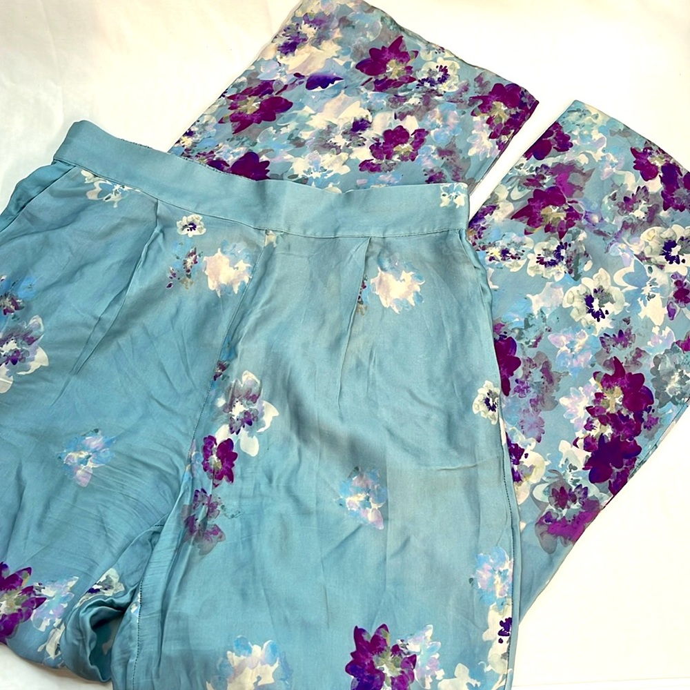 Massimo Dutti Floral Blue Trousers